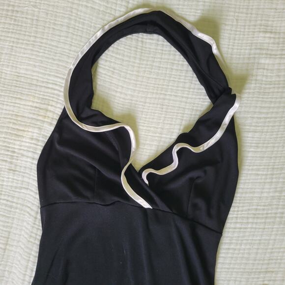 Vintage Y2K Ruby Rox S Dress Black White Halter Midi Contrast HiLow Minimalist - Picture 2 of 6